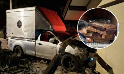 ชายชาวเชียงรายลักลอบขนไม้พะยูง ประสบอุบัติเหตุรถกระบะชนระหว่างการไล่ล่าของตำรวจ