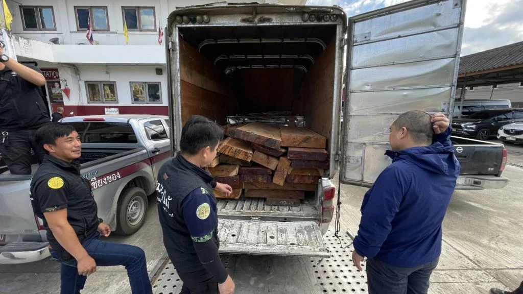 ชายชาวเชียงรายลักลอบขนไม้พะยูง ประสบอุบัติเหตุรถกระบะชนระหว่างการไล่ล่าของตำรวจ